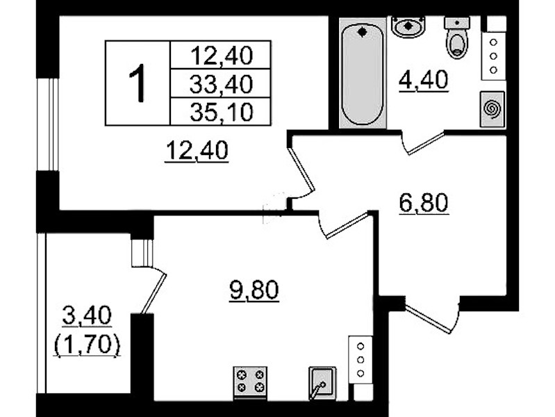 1-комнатная квартира 35.1 м², 3/9 эт., ЖК «А101 Лаголово»